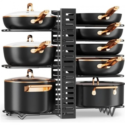 Pots and Pans Organizer : Rack under Cabinet, 8-Tier Kitchen Cabinet Organizers and Storage, Adjustable Pot Racks, Pot Organizer